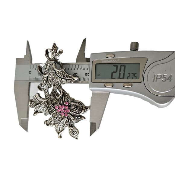 1928 Brand Silver Tone Pink Rhinestone, Marcasite Flower Trembler Brooch L268 - Picture 9 of 11